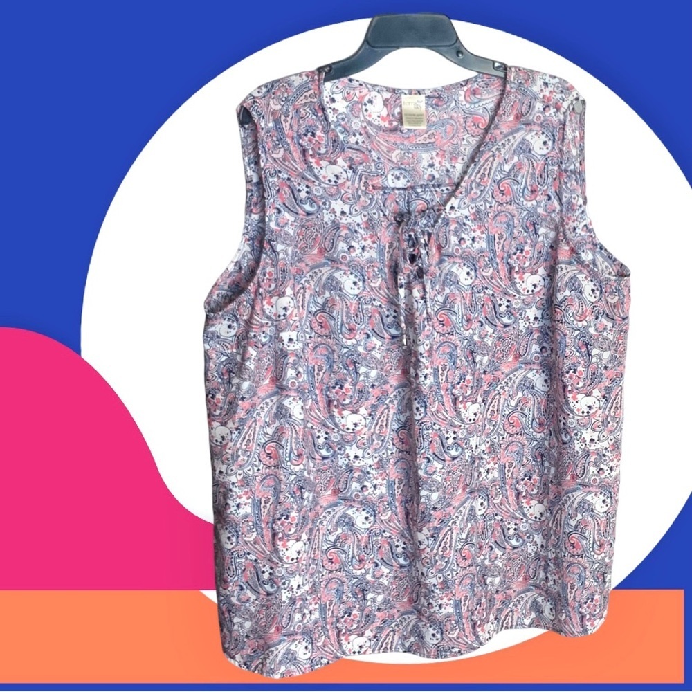 Terra & Sky Sleeveless Paisleys Flowers Blouse Wm 2X (20W/22W)